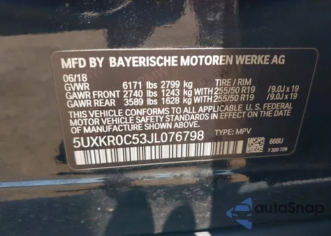 2018 BMW X5 xDrive35I z USA, uszkodzony, nr VIN 5UXKR0C53JL076798